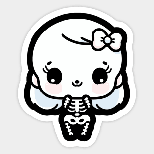 Cute Kawaii Girl Skeleton with a bow | Halloween Cute Skeleton Design Sticker